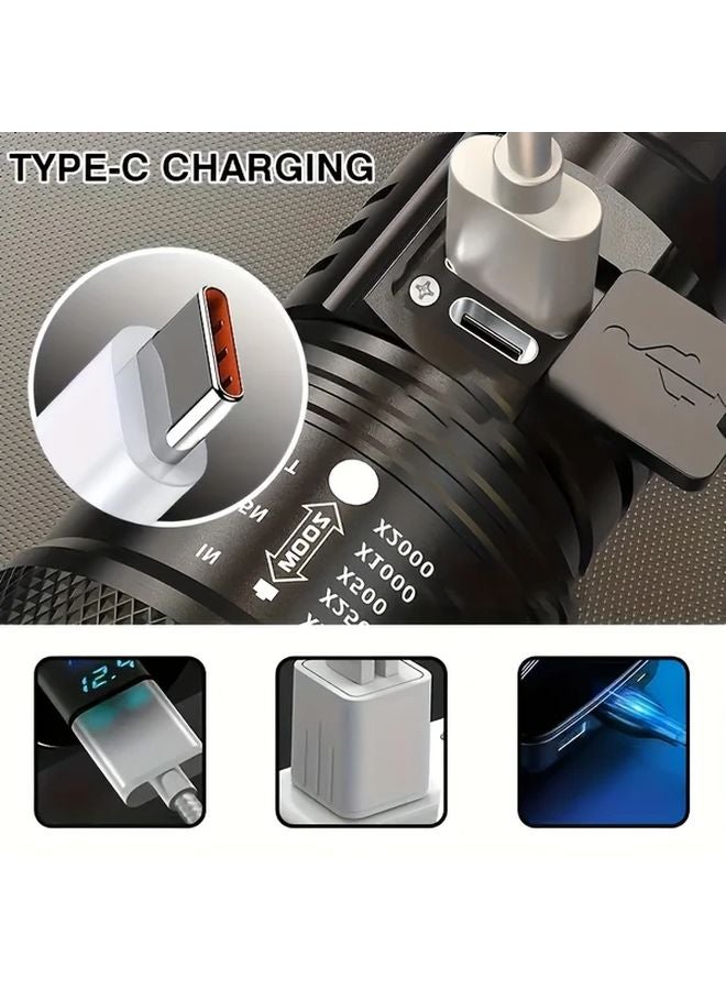 مصباح تكتيكي USB قابل لإعادة الشحن معدن، تكبير وتركيز للاستخدام في الهواء الطلق والتخييم - Image 3