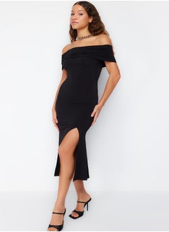 trendyol Black Fitted Knitted Elegant Evening Dress TPRSS24EL00113  - Image 1