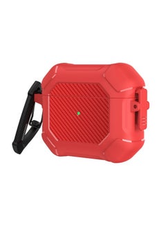 Case Cover Carbon Brazing Dimension TPU+PC Headphone Protective Cover with Switch Lock & Carabiner For AirPods 3 Red
