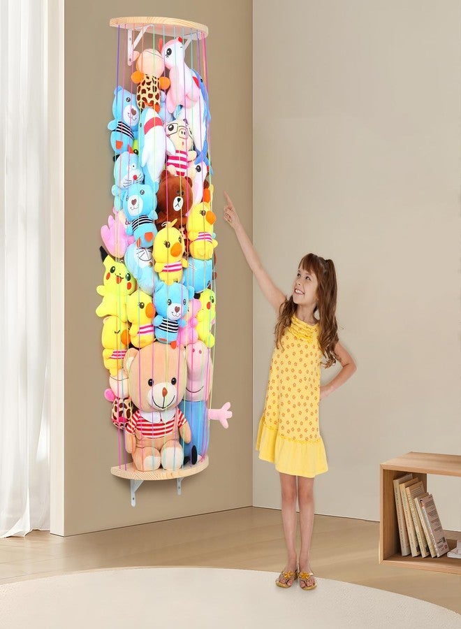 Vomelon Stuffed Animal Storage Hammock Wooden Half Circle Design Wall Hanging Plush Toy Organizer for Kids Room Decor, Plush Net Hammock Playroom Nursery Stuffed Animal Corner Net Shelf - Image 2