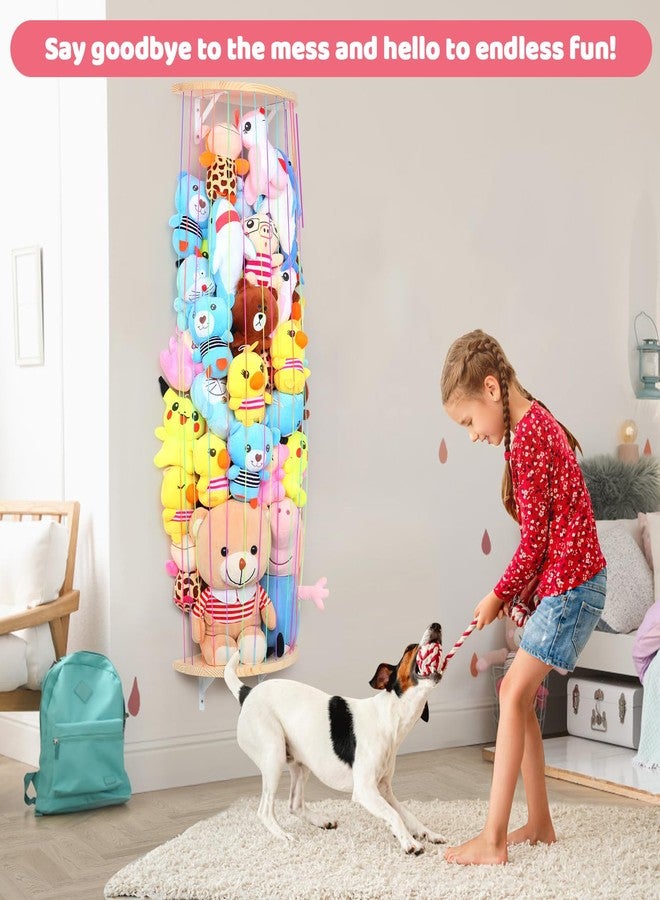 Vomelon Stuffed Animal Storage Hammock Wooden Half Circle Design Wall Hanging Plush Toy Organizer for Kids Room Decor, Plush Net Hammock Playroom Nursery Stuffed Animal Corner Net Shelf - Image 4