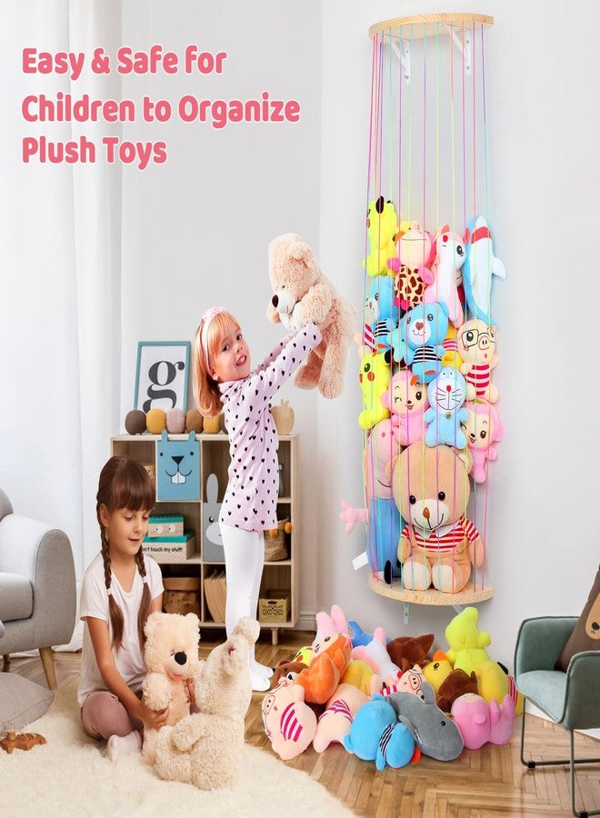 Vomelon Stuffed Animal Storage Hammock Wooden Half Circle Design Wall Hanging Plush Toy Organizer for Kids Room Decor, Plush Net Hammock Playroom Nursery Stuffed Animal Corner Net Shelf - Image 5