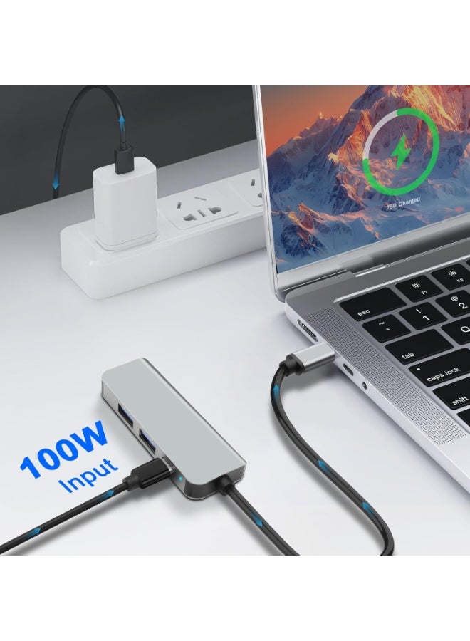 أوريون ماكس محول USB-C متعدد المنافذ 4 في 1 مع منفذ HDMI بدقة 4K، وشحن سريع بقدرة 100 واط، ومنفذي USB 3.0 بسرعة 5 جيجابت في الثانية - موزع USB-C متعدد المنافذ لأجهزة الكمبيوتر المحمولة، وأجهزة MacBook، وأجهزة الكمبيوتر الشخصية، ولوحات المفاتيح، ووحدات التخزين المحمولة. - Image 4