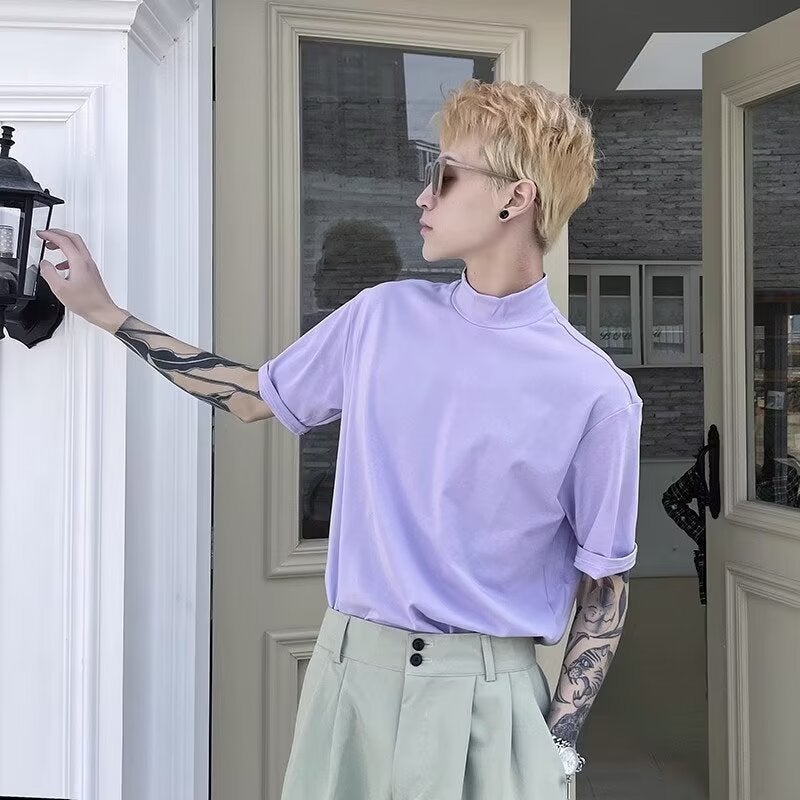 Half Turtleneck Short Sleeve Summer Short Sleeve T-Shirt Men'S Ins Super Popular Loose Half Sleeve Bottoming Shirt Trendy Hong Kong Style Top - Image 4