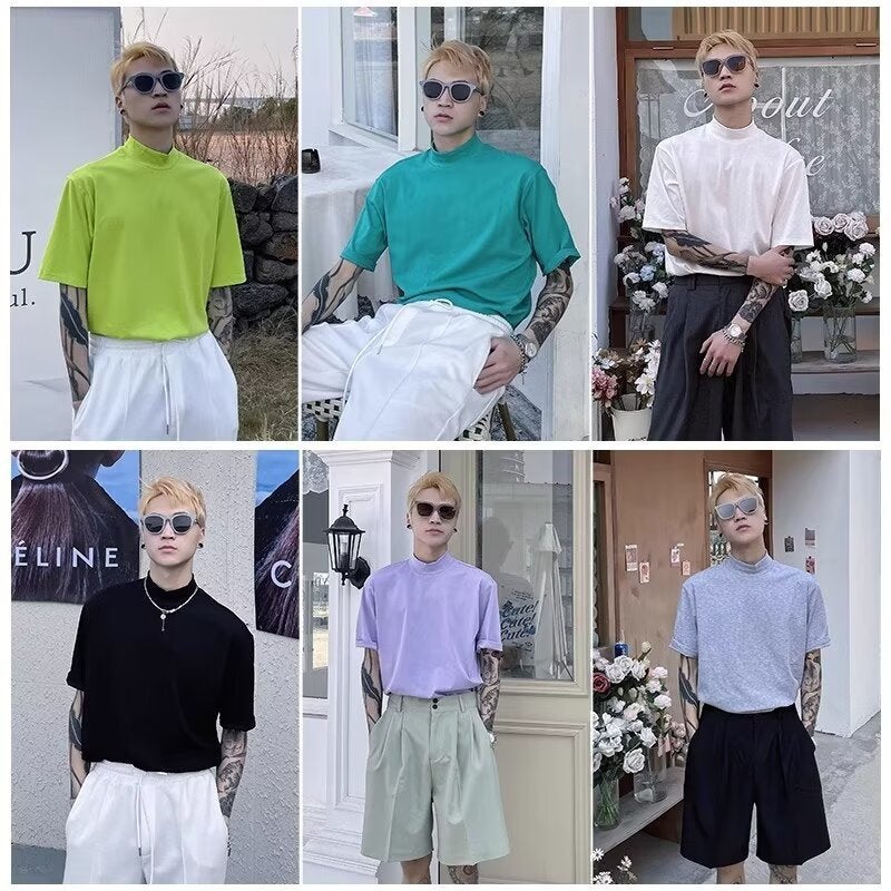 Half Turtleneck Short Sleeve Summer Short Sleeve T-Shirt Men'S Ins Super Popular Loose Half Sleeve Bottoming Shirt Trendy Hong Kong Style Top - Image 5