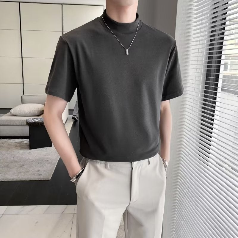 Half Turtleneck Short Sleeve Summer Short Sleeve T-Shirt Men'S Ins Super Popular Loose Half Sleeve Bottoming Shirt Trendy Hong Kong Style Top - Image 1