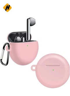 HuHa Silicone Case Cover for Huawei FreeBuds 3 with Carabiner, Anti-Shock Full Protection, Charging Port Accessibility - Pink  - Image 1