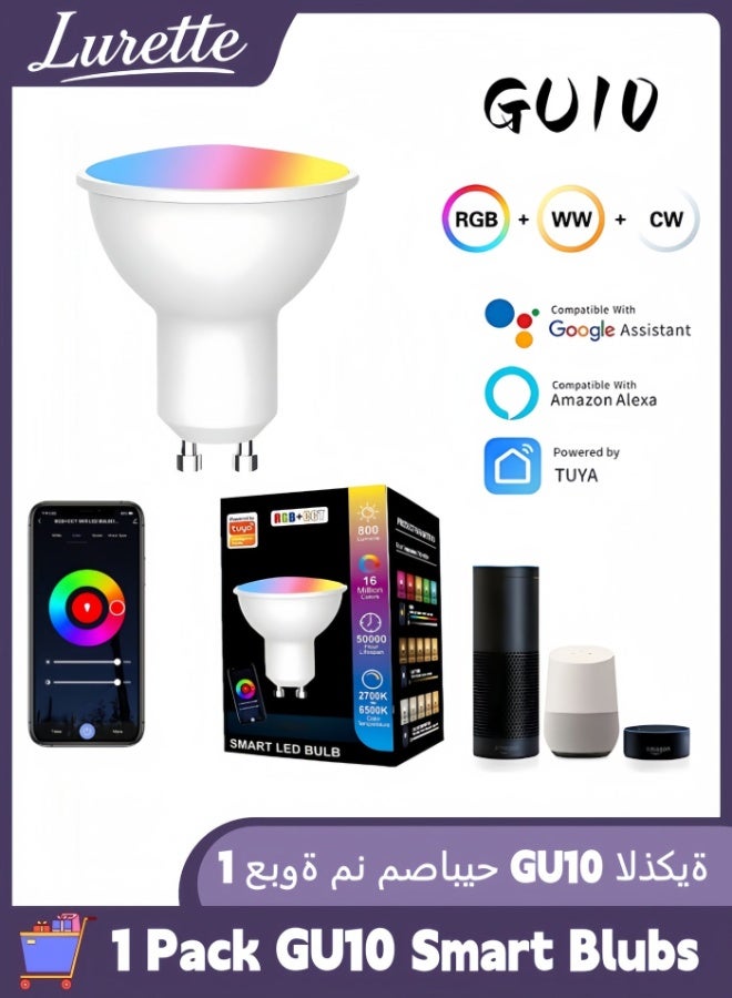 Lurette GU10 Smart Bulbs, Bluetooth Color Changing 6W LED Track Light Bulbs with Music Sync, RGBCCT Dimmable Color Changing LED Bulbs, Compatible with Alexa, Google Home, Voice Control (1 Pack) - Image 1