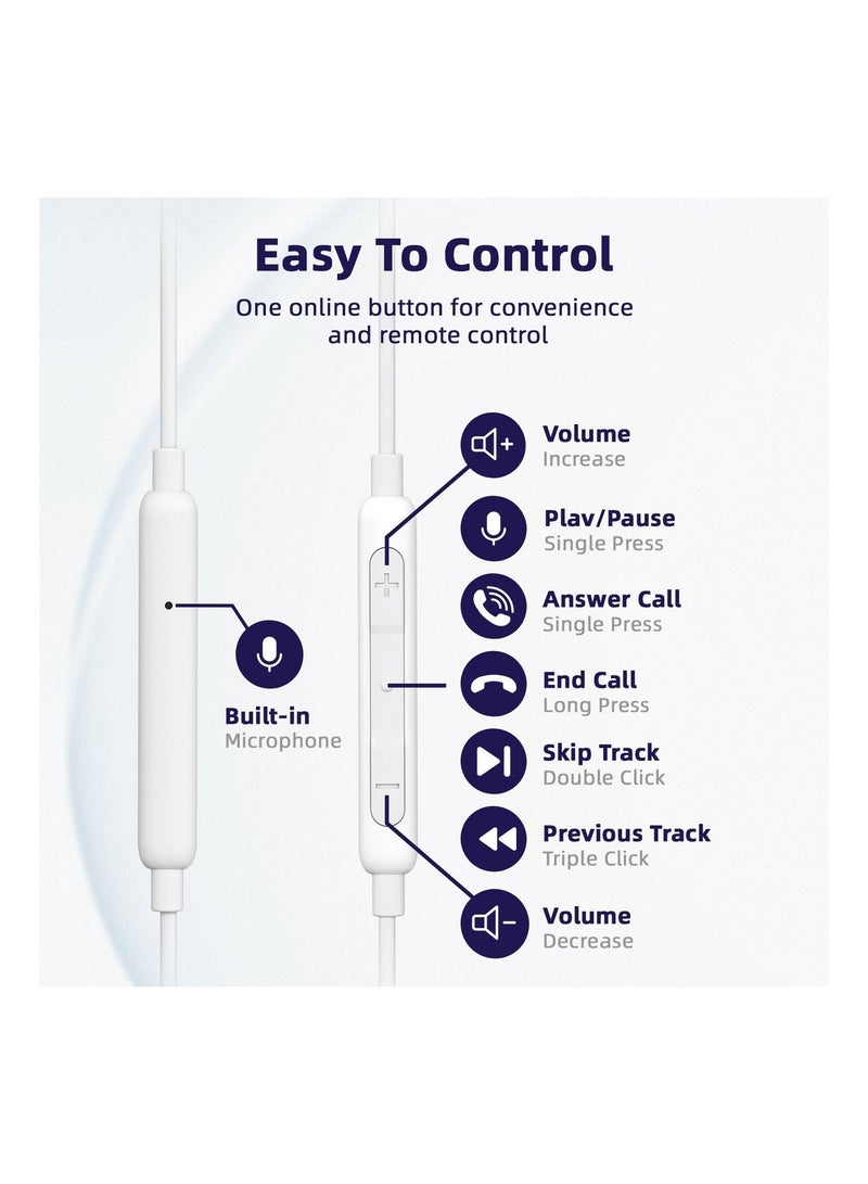 Appeal Type-C Wired Earphones with Built-in Microphone Compatible with Apple and Samsung, -White - Image 3