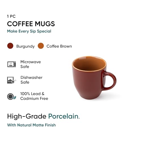 Shay Ceramic Coffee Mug, 1 Pc, 300ml, Burgundy | Tea Mug | Glossy Finish | Porcelain Coffee Cup | Ceramic Cup | Microwave Safe (Burgundy Milk Mug, 1 Pc) - Image 3