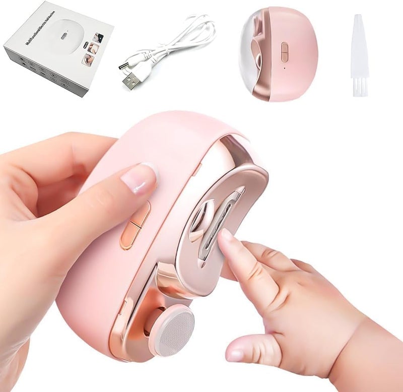 TMOHRA مقص أظافر كهربائي للأطفال مع ضوء LED - 2 في 1 أداة قص الأظافر الآمنة التلقائية ومبرد (وردي) - Image 1