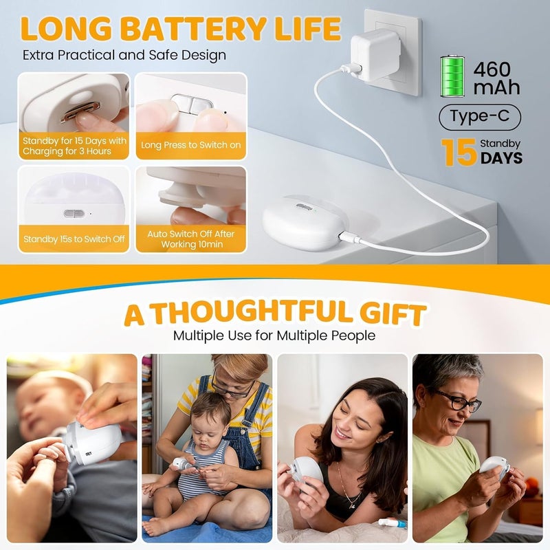 TMOHRA مقص أظافر كهربائي للأطفال مع ضوء LED - 2 في 1 أداة قص الأظافر الآمنة التلقائية ومبرد (وردي) - Image 4