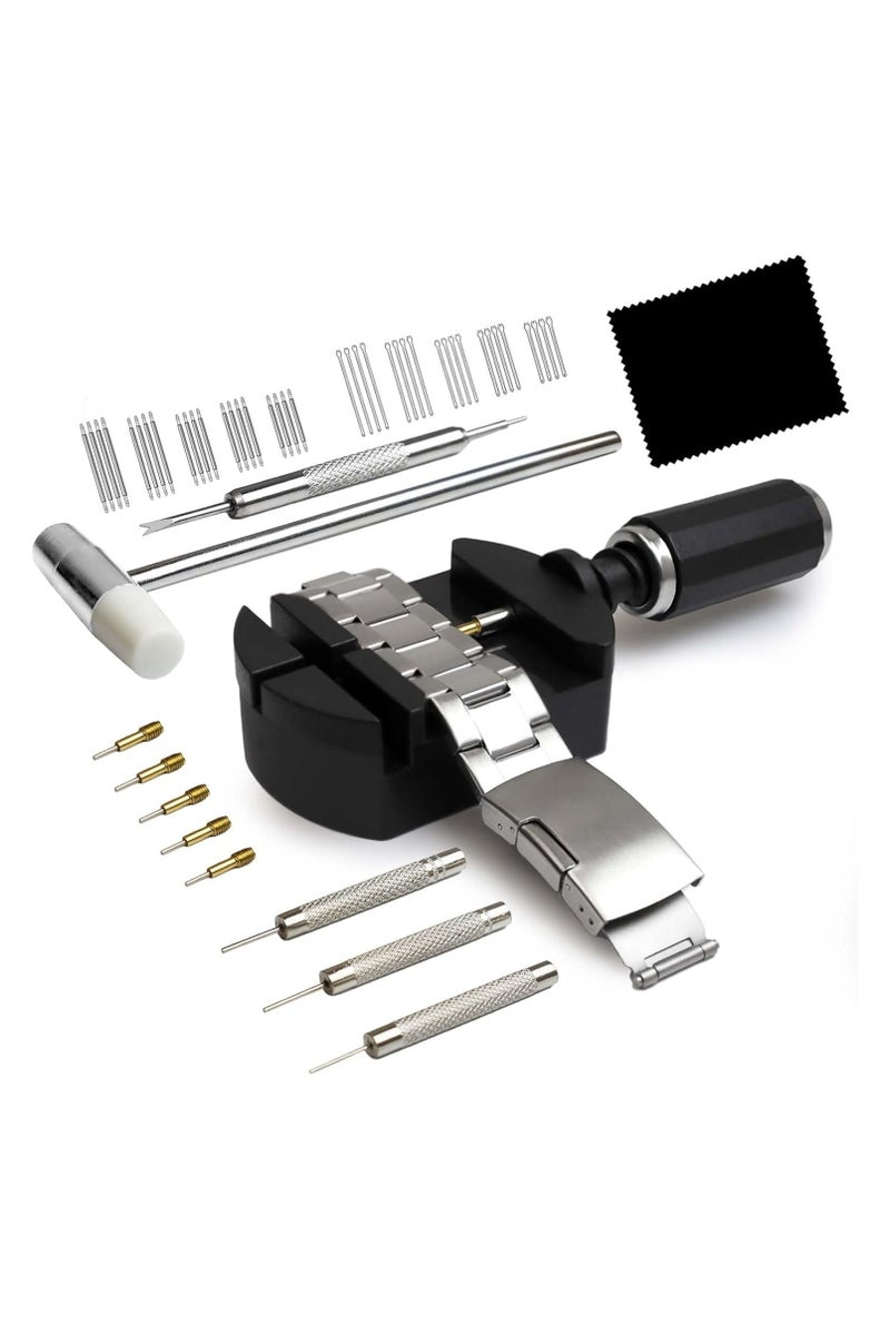 خاجول عدة إزالة روابط الساعات، أداة تحديد مقاس ساعة لضبط الشريط مع دبابيس ومطرقة (أسود) - Image 2