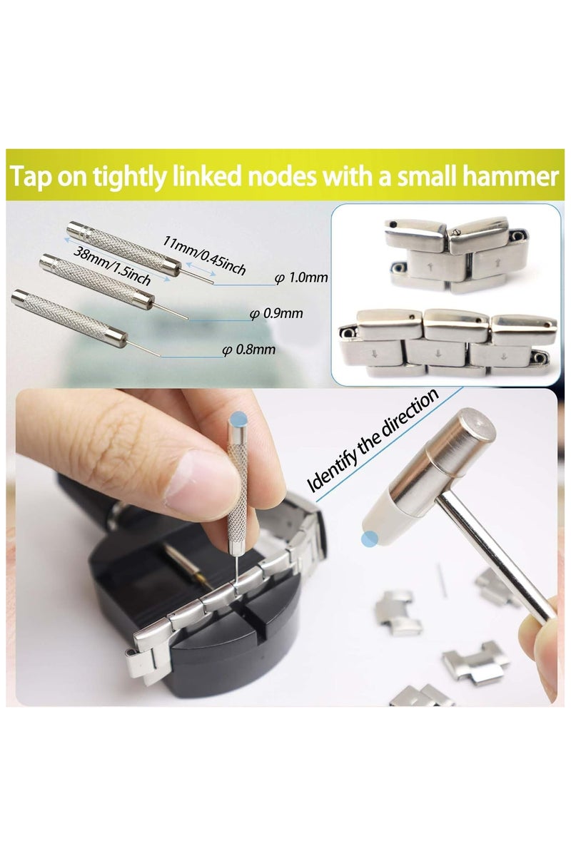 خاجول عدة إزالة روابط الساعات، أداة تحديد مقاس ساعة لضبط الشريط مع دبابيس ومطرقة (أسود) - Image 3