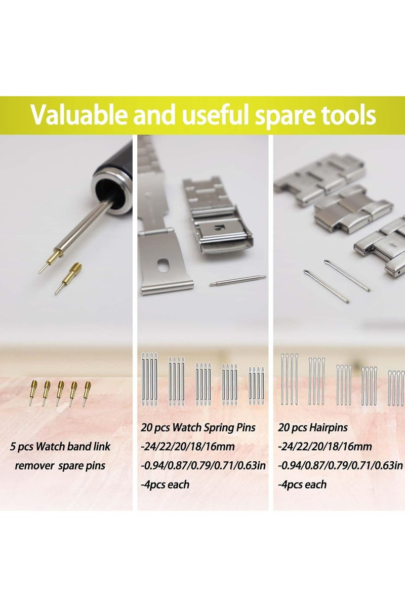 خاجول عدة إزالة روابط الساعات، أداة تحديد مقاس ساعة لضبط الشريط مع دبابيس ومطرقة (أسود) - Image 4
