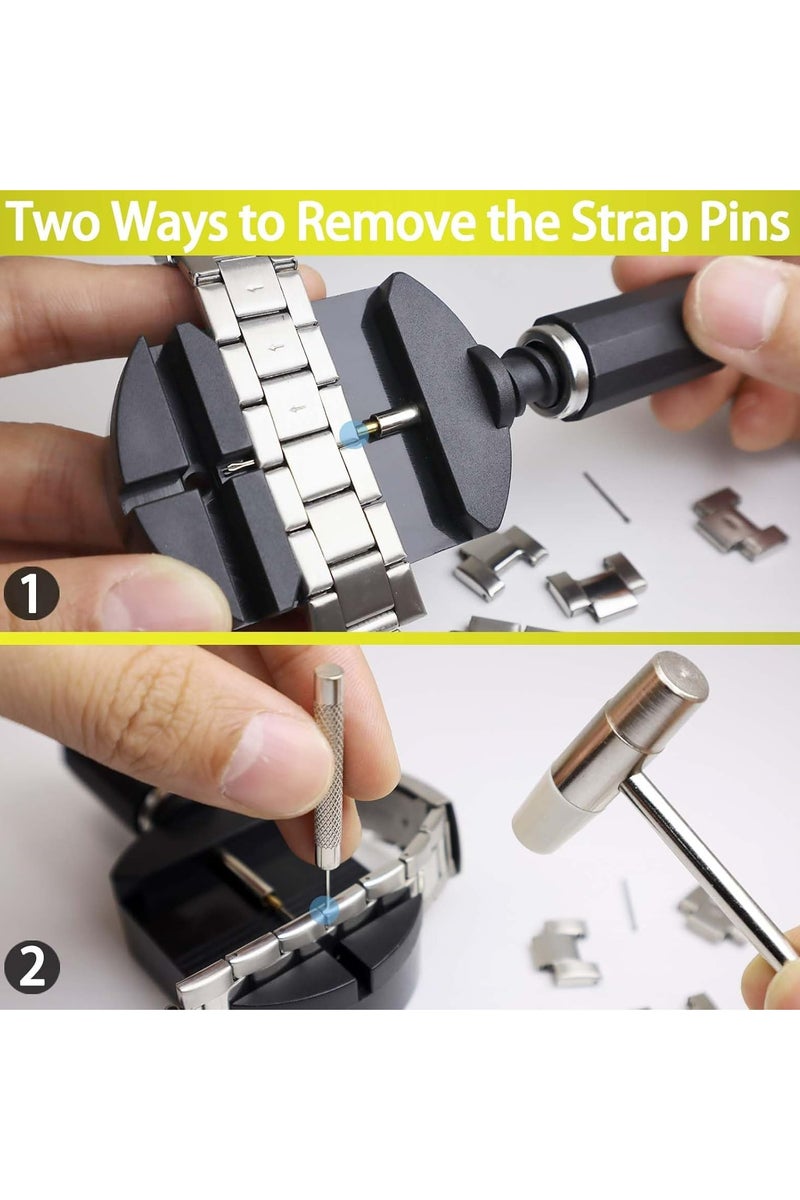 خاجول عدة إزالة روابط الساعات، أداة تحديد مقاس ساعة لضبط الشريط مع دبابيس ومطرقة (أسود) - Image 5