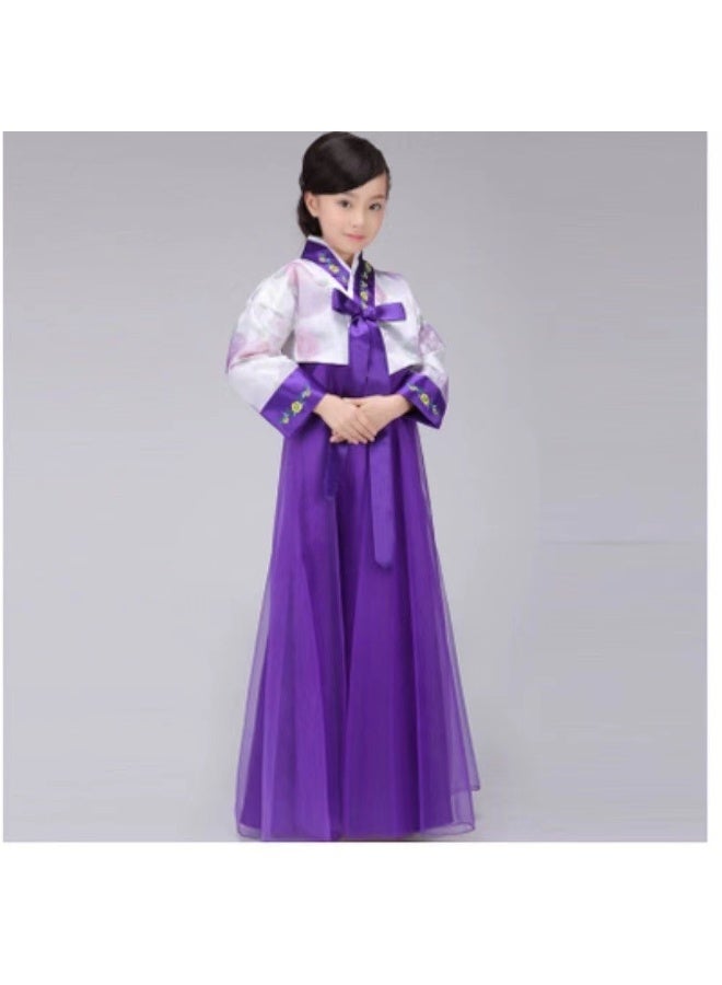 Loquat Girl Korean Traditional Long Sleeve Hanbok Dress Cosplay Costume White Top+Purple Skirt - Image 1