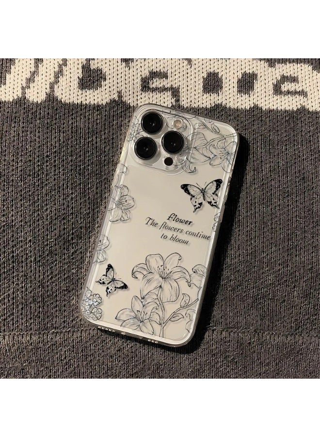 NIBEMINENT Line Lily Butterfly Protective TPU Case Cover For iPhone 15 Plus, Clear - Image 2