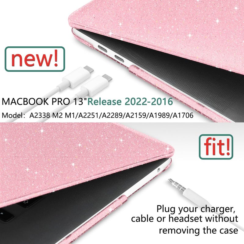TWOLSKOO for MacBook Pro 13 inch Case 2023-2016 A2338 M2 M1 A2251 A2289 A2159 A1989 A1708 A1706, Glitter Sparkly Plastic Hard Shell with Keyboard Cover & Type C Adapter 2 Pack & Camera Cover, Pink - Image 2