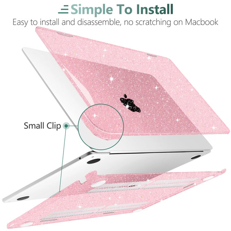 TWOLSKOO for MacBook Pro 13 inch Case 2023-2016 A2338 M2 M1 A2251 A2289 A2159 A1989 A1708 A1706, Glitter Sparkly Plastic Hard Shell with Keyboard Cover & Type C Adapter 2 Pack & Camera Cover, Pink - Image 3