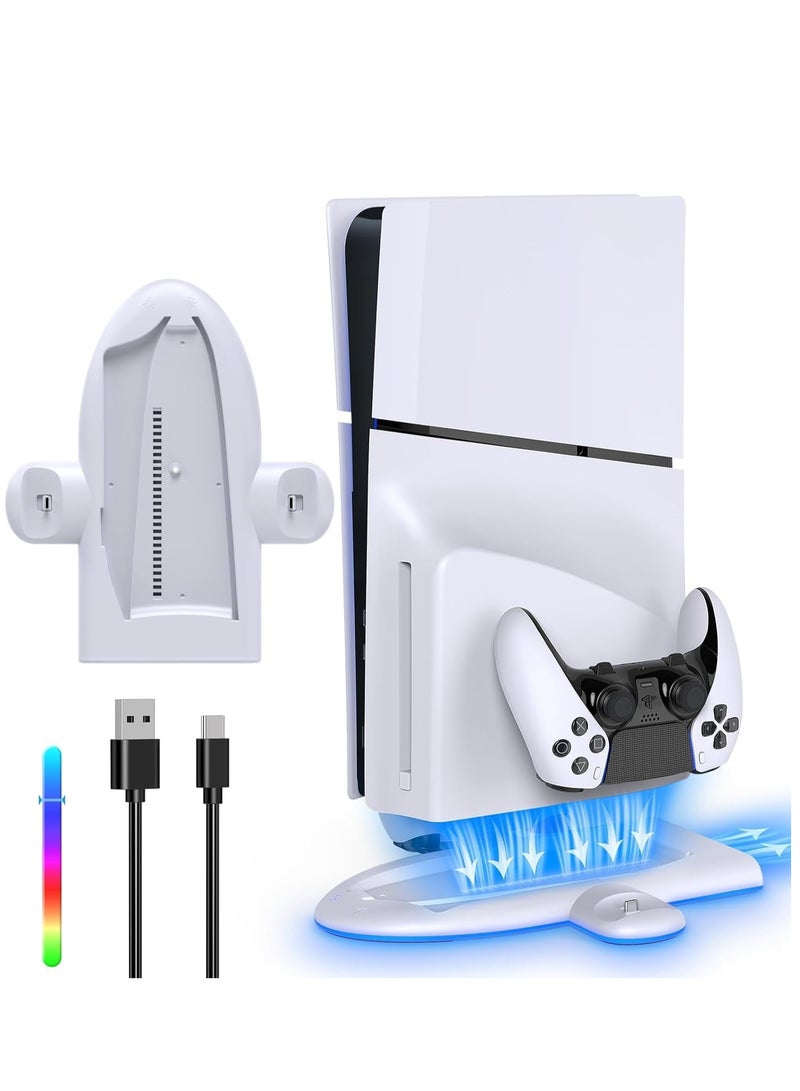 SYOSI Cooling Fan with PS5 Charging Station PS5 Stand with PS5 Controller Charging Station Cooling Station with 3Level Speeds Cooling Fan Dual Controller Charger Station with RGB Light for DualSense Edge - Image 1