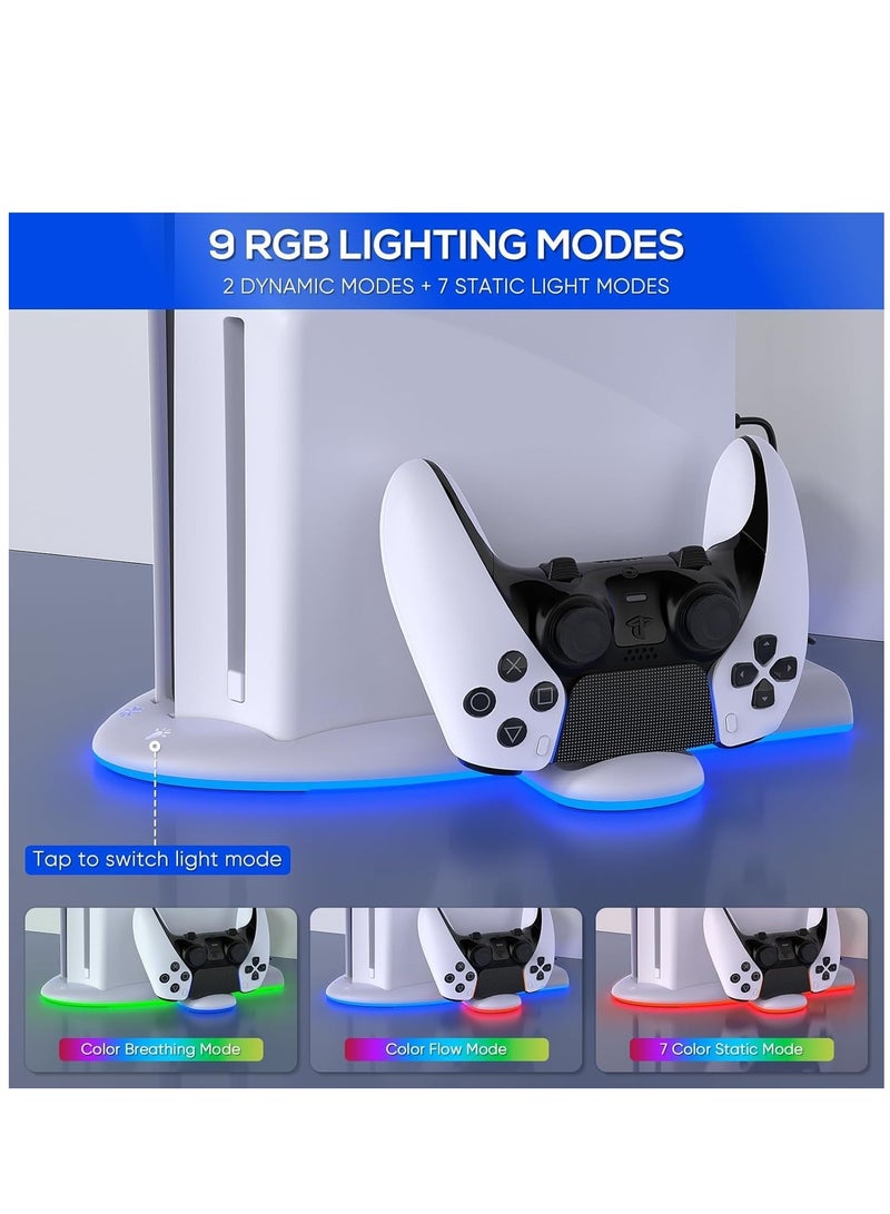 SYOSI Cooling Fan with PS5 Charging Station PS5 Stand with PS5 Controller Charging Station Cooling Station with 3Level Speeds Cooling Fan Dual Controller Charger Station with RGB Light for DualSense Edge - Image 5