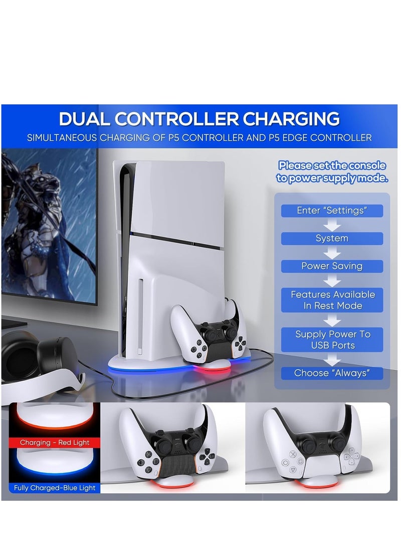 SYOSI Cooling Fan with PS5 Charging Station PS5 Stand with PS5 Controller Charging Station Cooling Station with 3Level Speeds Cooling Fan Dual Controller Charger Station with RGB Light for DualSense Edge - Image 3