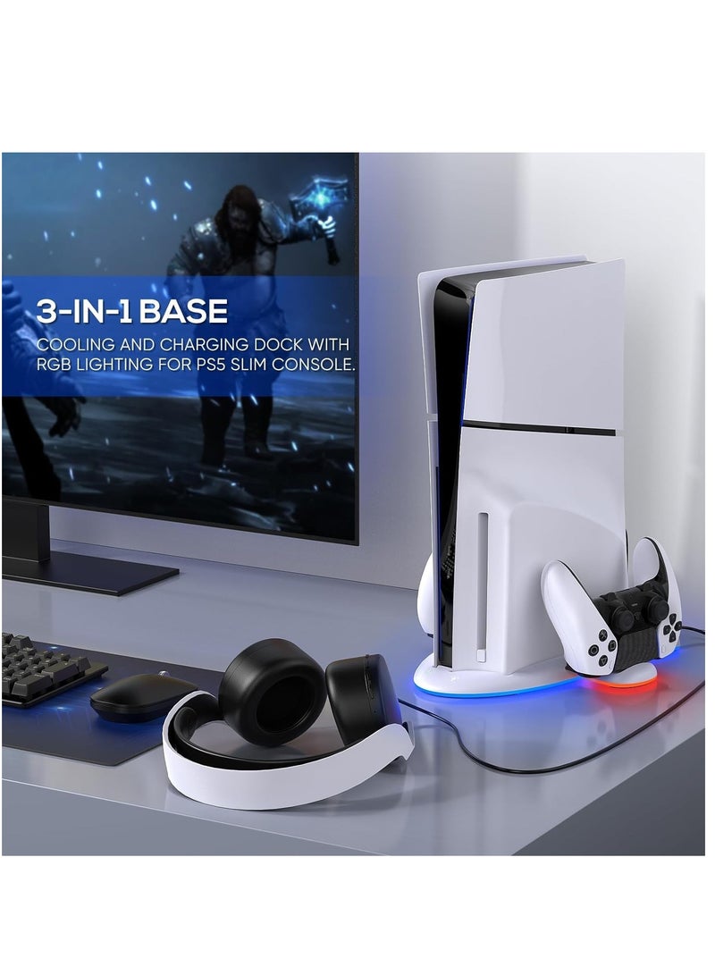 SYOSI Cooling Fan with PS5 Charging Station PS5 Stand with PS5 Controller Charging Station Cooling Station with 3Level Speeds Cooling Fan Dual Controller Charger Station with RGB Light for DualSense Edge - Image 4