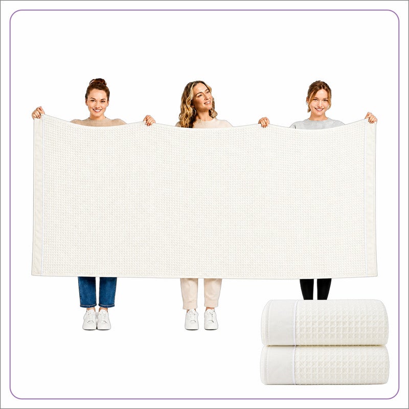 Donetella Bath Sheet (2 Piece, 90x180 cm) – Microfiber 310 GSM Waffle Weave Ultra Soft & Highly Absorbent Quick Dry Large Bath Sheet, Lightweight Solid Bath Sheet for Bathroom, Gym, Spa & Travel. - Image 1