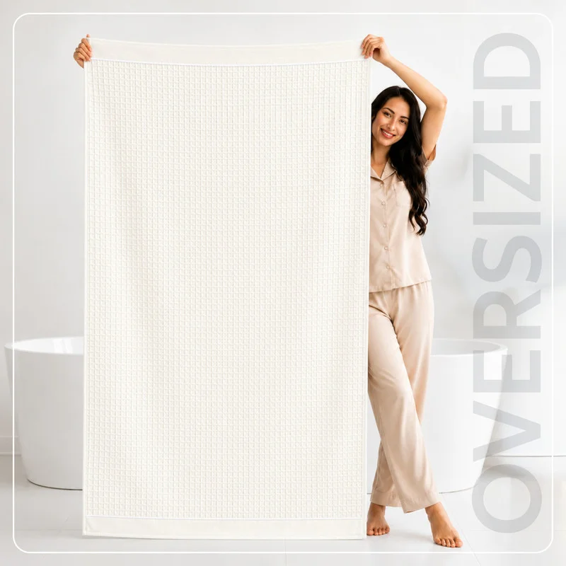 Donetella WAFFLE - 2pcs Bath Sheet (2 Piece, 90x180 cm) – Microfiber 310 GSM Waffle Weave Ultra Soft & Highly Absorbent Quick Dry Large Bath Sheet, Lightweight Solid Bath Sheet for Bathroom, Gym, Spa & Travel.  | Best Price UAE