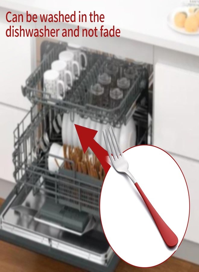 Onlycooker 24piece Red Forks and Spoons Silverware Set,Red Handle Silverware 18/0 Stainless Steel Flatware Bulk Forksand Spoons Dessert Forks and Table Spoon Set of 24 Dishwasher Safe - Image 5