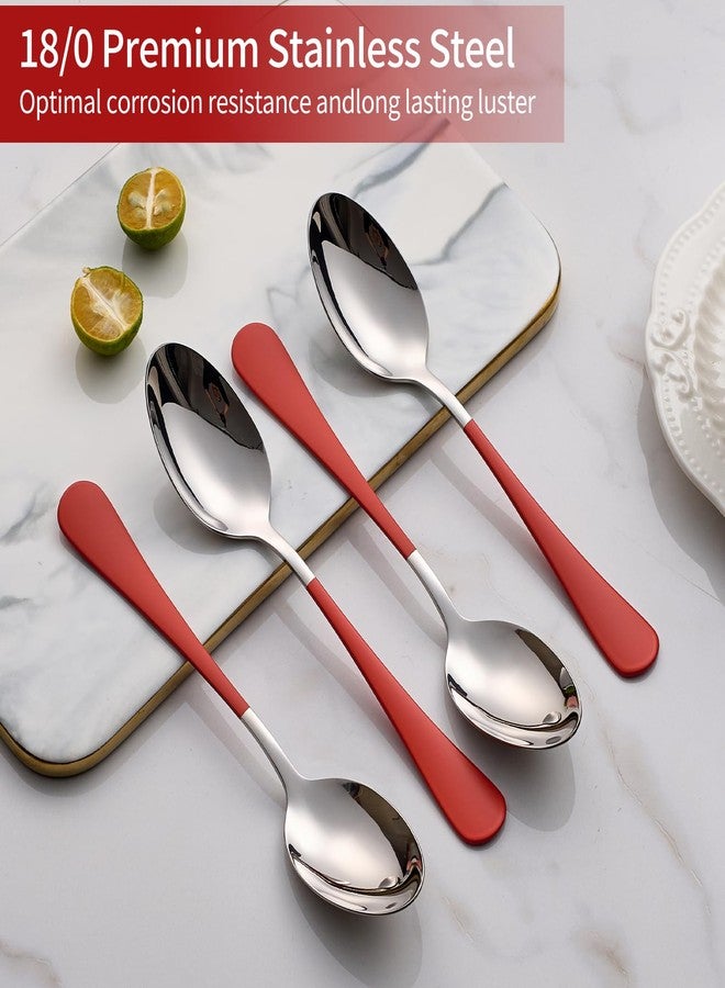 Onlycooker 24piece Red Forks and Spoons Silverware Set,Red Handle Silverware 18/0 Stainless Steel Flatware Bulk Forksand Spoons Dessert Forks and Table Spoon Set of 24 Dishwasher Safe - Image 3