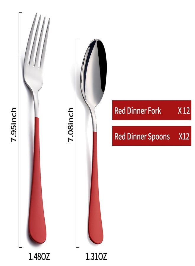 Onlycooker 24piece Red Forks and Spoons Silverware Set,Red Handle Silverware 18/0 Stainless Steel Flatware Bulk Forksand Spoons Dessert Forks and Table Spoon Set of 24 Dishwasher Safe - Image 2