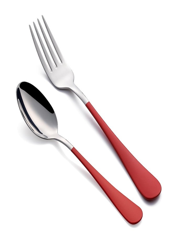 Onlycooker 24piece Red Forks and Spoons Silverware Set,Red Handle Silverware 18/0 Stainless Steel Flatware Bulk Forksand Spoons Dessert Forks and Table Spoon Set of 24 Dishwasher Safe - Image 1