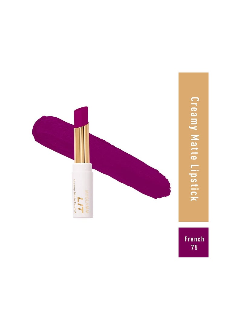 MyGlamm Creamy Matte Lipstick Long lasting Smudge Proof French 75 (Purple) - Image 2