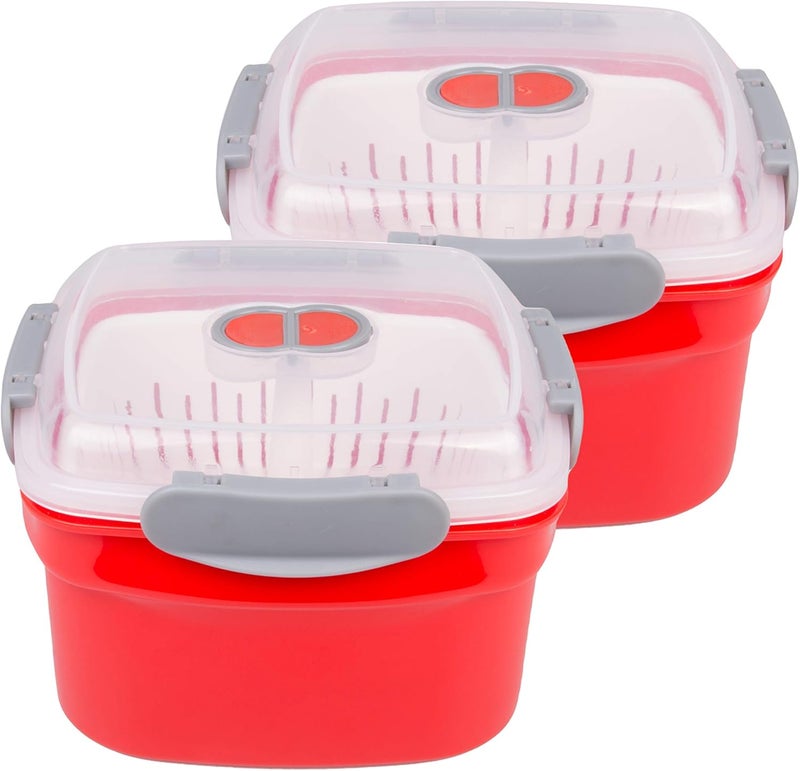 Good Cooking 2 Pack of Microwave Cookware Steamers - 3 Piece Microwave Cooker w Food Container, Removable Strainer and Locking Steam Vent Lid- BPA Free, Fridge and Freezer Safe | 1.3 Liters, 6x6x4 Inches - Image 1