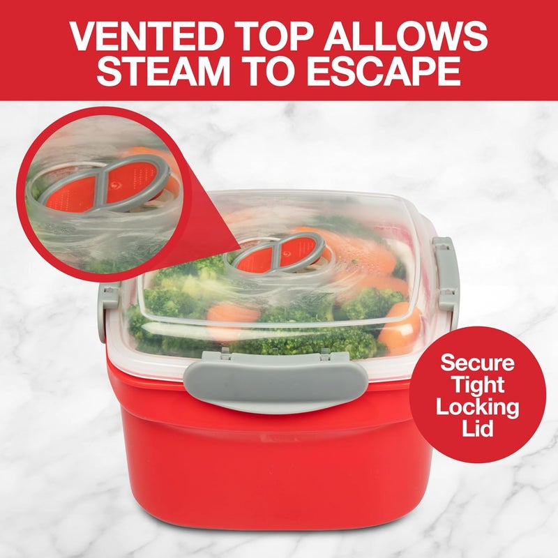 Good Cooking 2 Pack of Microwave Cookware Steamers - 3 Piece Microwave Cooker w Food Container, Removable Strainer and Locking Steam Vent Lid- BPA Free, Fridge and Freezer Safe | 1.3 Liters, 6x6x4 Inches - Image 3