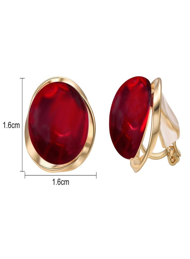 Yoursfs Large Red Ruby Clip On Earrings for Women Red Round Non Pierced Clip On Earrings Dainty and Elegant Bridal Bridesmaid Jewelry - Image 2