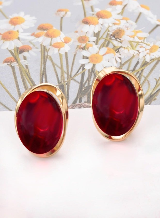 Yoursfs Large Red Ruby Clip On Earrings for Women Red Round Non Pierced Clip On Earrings Dainty and Elegant Bridal Bridesmaid Jewelry - Image 3