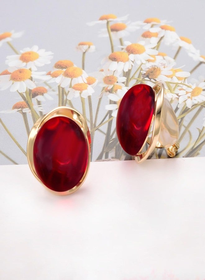 Yoursfs Large Red Ruby Clip On Earrings for Women Red Round Non Pierced Clip On Earrings Dainty and Elegant Bridal Bridesmaid Jewelry - Image 5