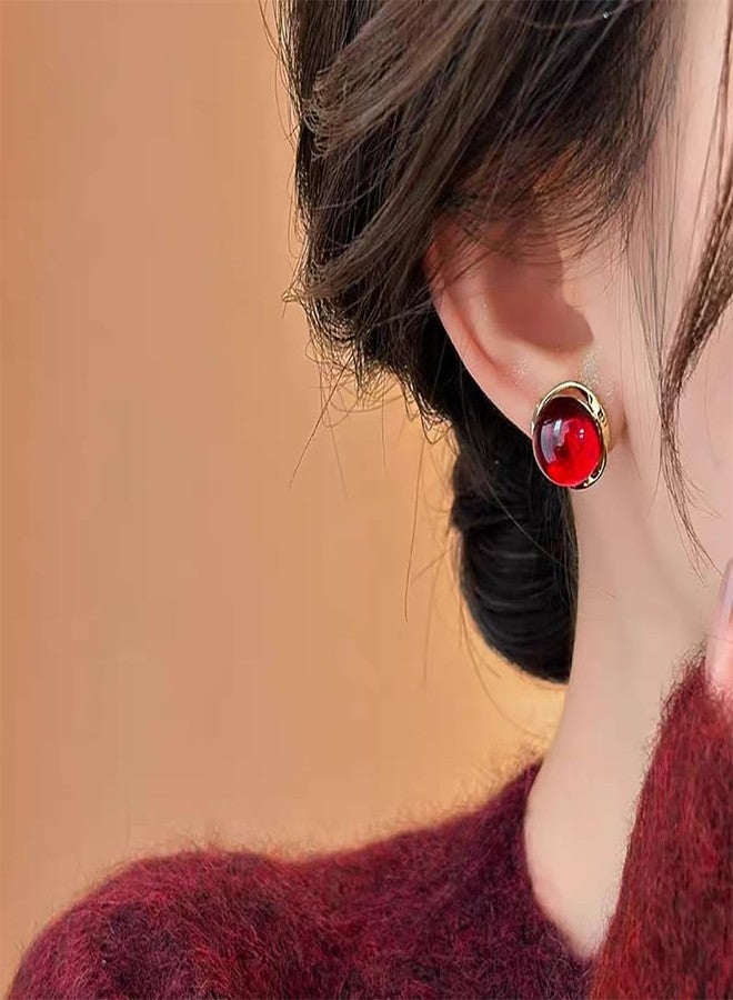 Yoursfs Large Red Ruby Clip On Earrings for Women Red Round Non Pierced Clip On Earrings Dainty and Elegant Bridal Bridesmaid Jewelry - Image 4