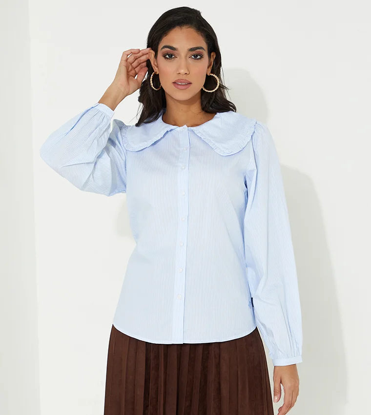 Stripes And Frills Peter Pan Collar Shirt