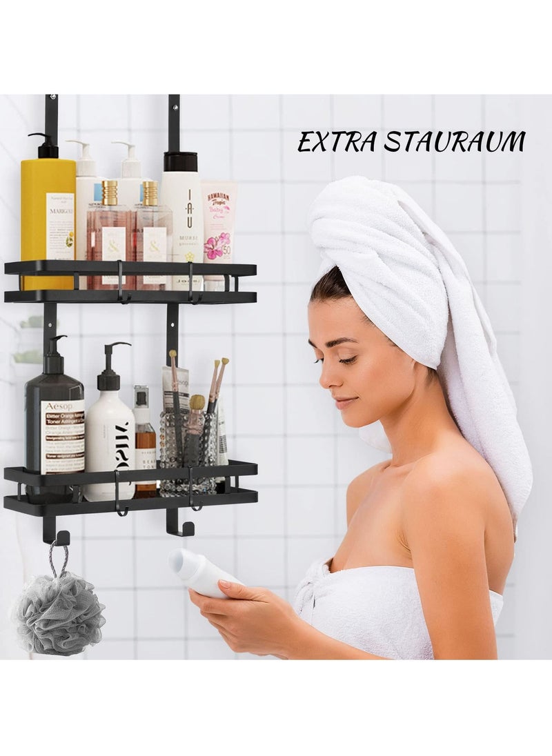 Double Layer Stainless Steel Shower Caddy Shelf Bathroom Rack For Hanging with 2 Hooks for Hang Razor and Towels