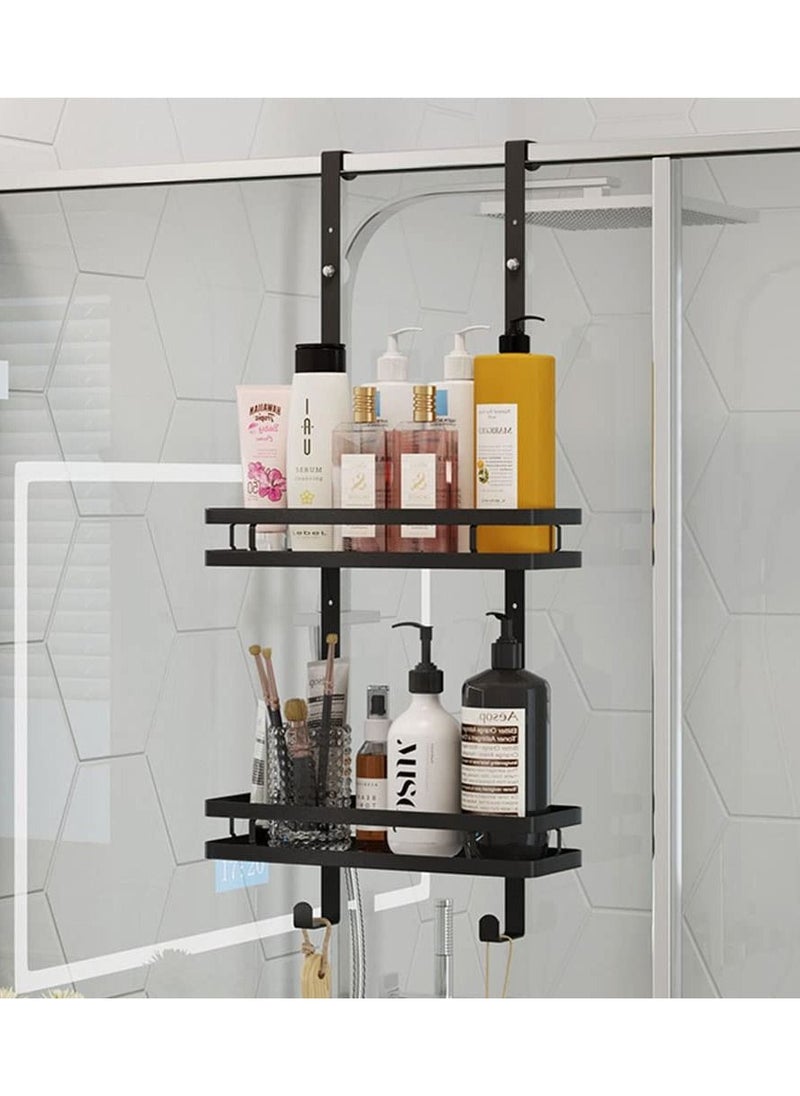 Double Layer Stainless Steel Shower Caddy Shelf Bathroom Rack For Hanging with 2 Hooks for Hang Razor and Towels