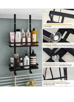 XiuWoo Double Layer Stainless Steel Shower Caddy Shelf Bathroom Rack For Hanging with 2 Hooks for Hang Razor and Towels  - Image 3