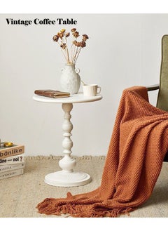 Old_Feller Vintage Sofa Side Table Living Room Coffee Table Household Roman Pillar End Table Round Table White 40*52cm  - Image 1
