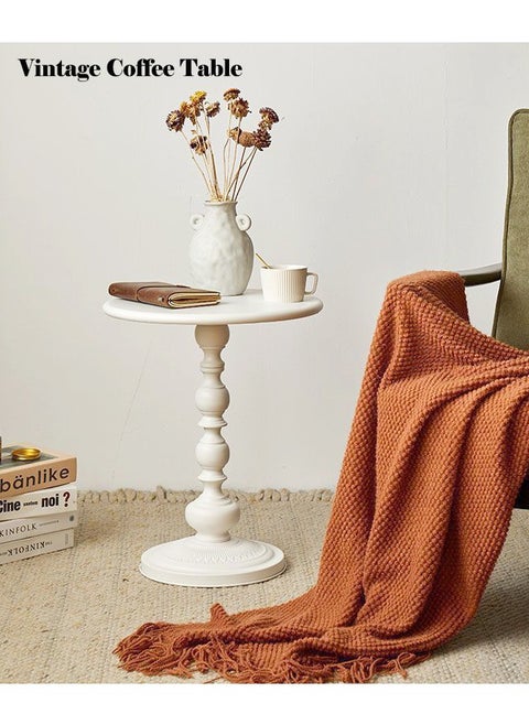 Vintage Sofa Side Table Living Room Coffee Table Household Roman Pillar End Table Round Table White 40*52cm