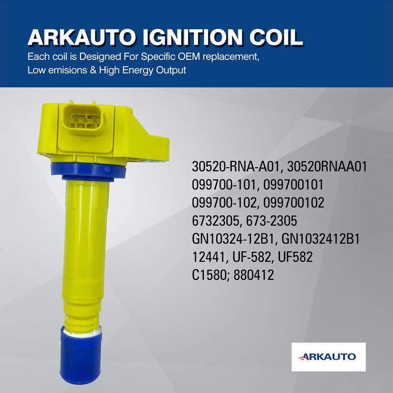 ARKAUTO 4PCS ARKAUTO HIGH PERFORMANCE IGNITION COIL 30520-RNA-A01 30520RNAA01 099700-101 099700101 UF582 UF-582 C1580 6732305 673-2305 FOR 06-11 FOR HONDA CIVIC FA FD FG 1.8 L4 R18A1 - Image 4