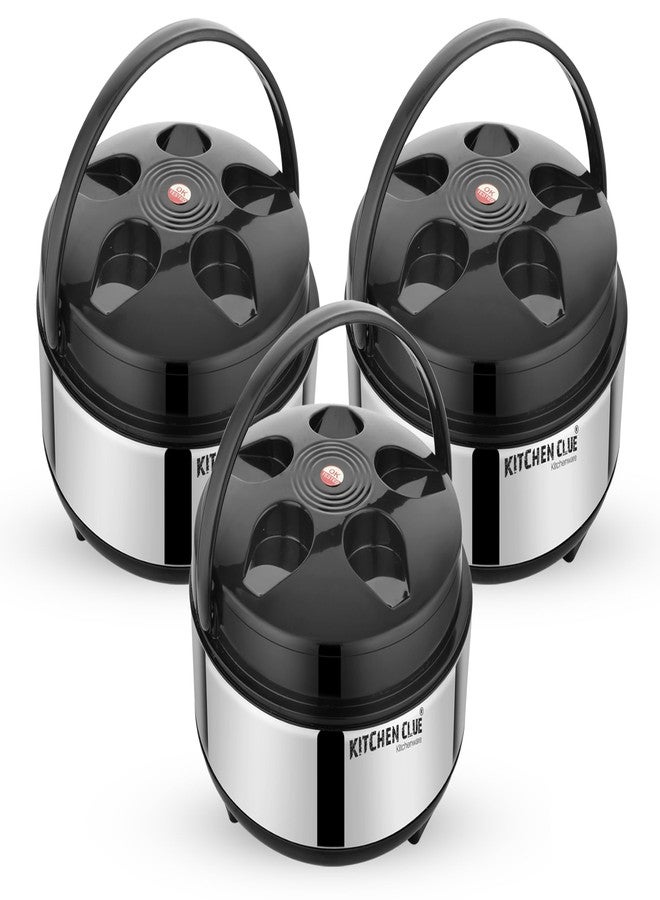KITCHEN CLUE Stainless Steel Insulated Thermoware Casserole Hot-Pot with Plastic Lid For Storing Roti, Fresh (Pack Of 3 Pcs, 3500 ML), High Food Grade Quality And Black Color Makes It Exclusive And Highly Durable - Image 1