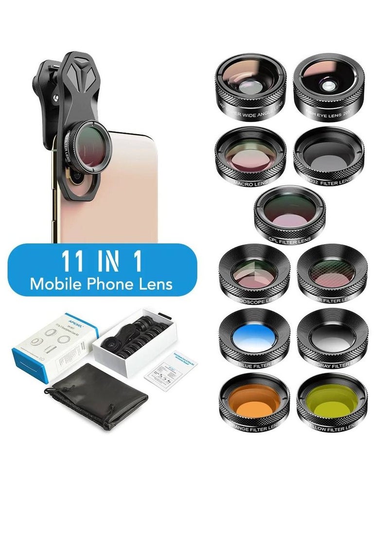 APEXEL 11 in 1 Phone camera Lens Kit fisheye wide lens Full Colorgrad Filter CPL ND Star Filter For all Smartphone  - Image 1